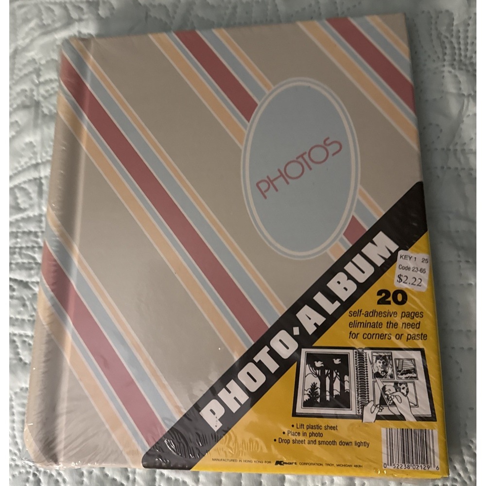 Vintage Pastel Striped Kmart Photo Album 20 Self-Adhesive Pages Sealed NOS